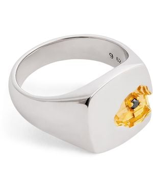 Tom Wood Sterling And Diamond Signet Ring - Metallic