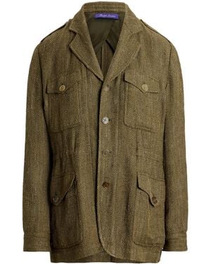 Ralph Lauren Silk-Linen Herringbone Schmitt Tweed Jacket - Green