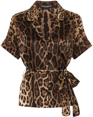 Dolce & Gabbana Stretch-Silk Belted Shirt - Brown
