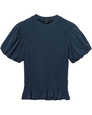 AllSaints Organic Cotton Smocked Dael Top - Blue