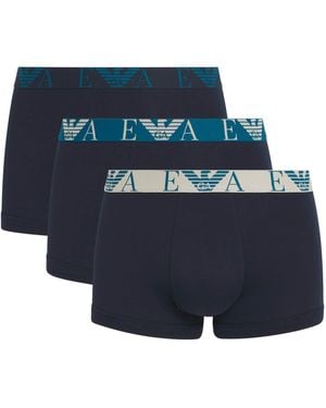 Emporio Armani Stretch-Cotton Eagle Monogram Trunks - Blue