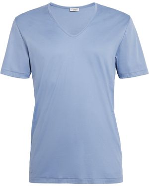 Zimmerli of Switzerland Sea Island Cotton V-Neck T-Shirt - Blue