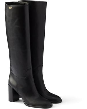 Prada Leather Knee-High Boots 85 - Black