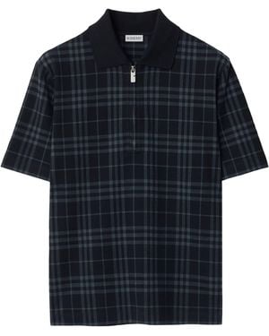 Burberry Check Zip-Up Polo Shirt - Blue