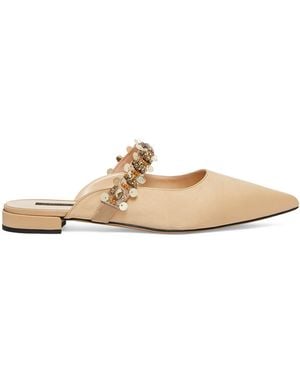 Marina Rinaldi Satin Embellished Mules - Natural