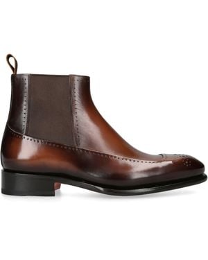 Santoni Leather Carter Punch Chelsea Boots - Brown