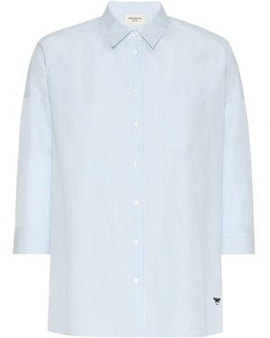 Weekend by Maxmara Cotton Stripe Cropped-Sleeve Shirt - Blue