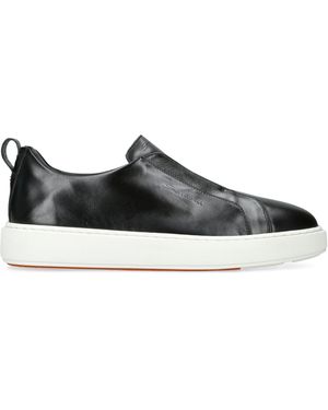 Santoni Leather Clean Icon Victory Trainers - Black