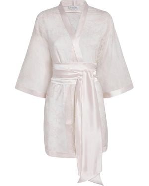 Carine Gilson Silk Lace-Trim Louise Short Kimono - White