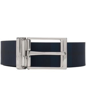 Burberry Leather Check Reversible Belt - Blue