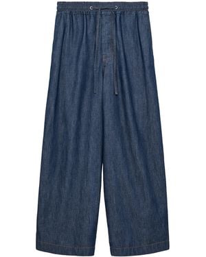 Loewe Chambray Drawstring Wide-Leg Trousers - Blue