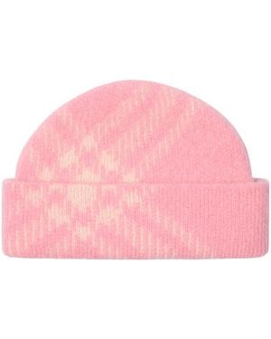 Burberry Mohair-Wool-Blend Check Beanie - Pink
