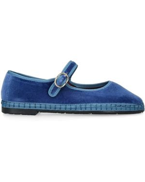 Flabelus Velvet Alexandra Mary Jane Flats - Blue