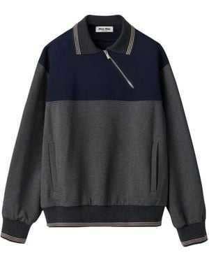 Miu Miu Asymmetric-Zip Polo Sweatshirt - Blue