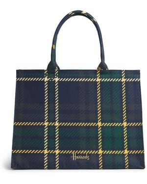 Harrods Tartan Zipped Tote Bag - Blue