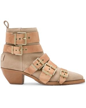 AllSaints Suede Buckle-Detail Jane Boots - Natural