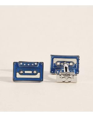Babette Wasserman Rhodium-Plated Cassette Tape Cufflinks - Blue
