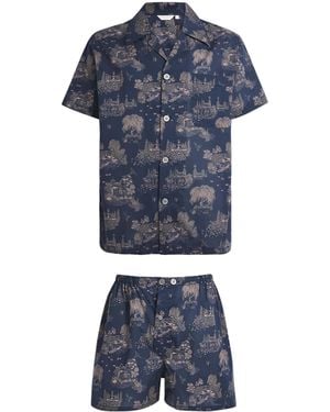 Derek Rose Cotton Ledbury Pyjama Set - Blue