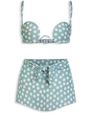 Alaïa Polka-Dot High-Waist Bikini - Blue