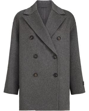 Brunello Cucinelli Cashmere Beaver Pea Coat - Grey
