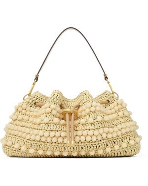 Jimmy Choo Medium Cinch Raffia Beaded Bucket Bag - Metallic