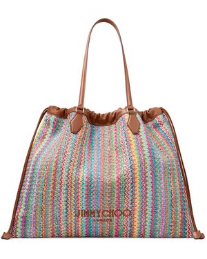 Jimmy Choo Large Raffia Drawstring Tote Bag - Brown