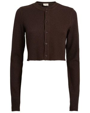ADANOLA Cropped Waffle Cardigan - Brown