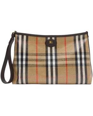 Burberry Leather-Trim Check Highlands Pouch - Black