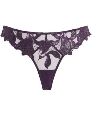 Fleur du Mal Lily Embroidered Hipster Thong - Purple