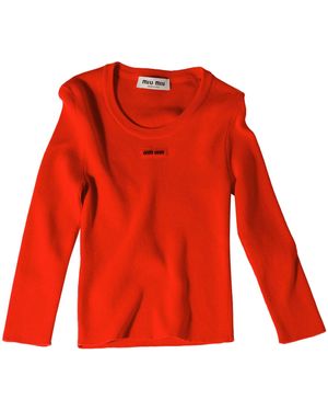 Miu Miu Ribbed Cropped Jumper - Red
