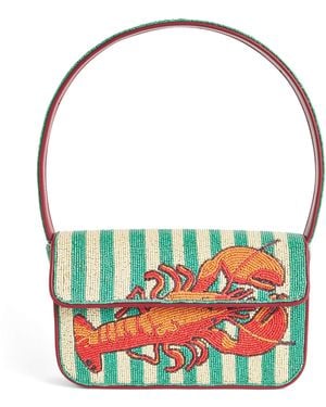 STAUD Beaded Tommy Shoulder Bag - Red