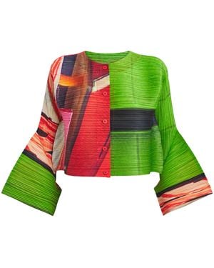 Pleats Please Issey Miyake City Collage Cardigan - Green