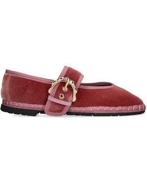 Flabelus Velvet Sophie Mary Jane Flats - Red