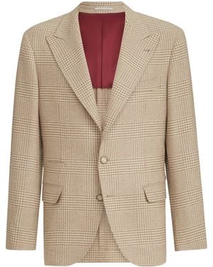 Brunello Cucinelli Wool-Cashmere-Blend Check Blazer - Brown