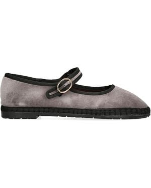 Flabelus Velvet Brida Mary Jane Flats - Black