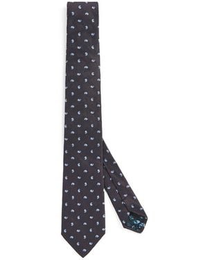 Paul Smith Silk-Linen Embroidered Paisley Tie - Blue