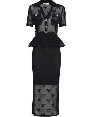 Self-Portrait Crochet Peplum Midi Dress - Black