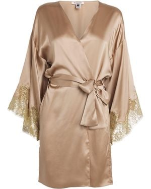 Gilda & Pearl Silk Lace-Trim Gina Short Robe - Natural