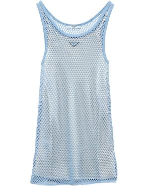 Prada Cotton Mesh Mini Dress - Blue