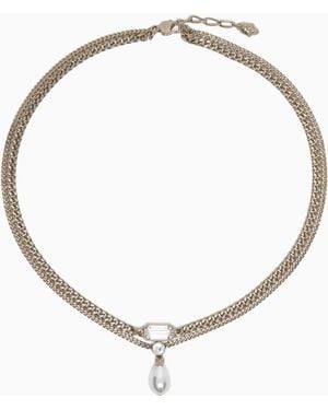 McQueen Crystal-Embellished Skull Necklace - Metallic