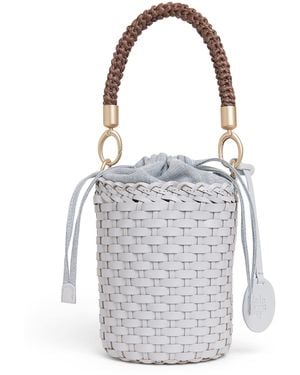 Eleventy Leather Woven Bucket Bag - White