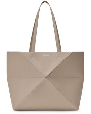 Loewe Medium Leather Puzzle Fold Tote Bag - Natural