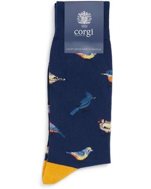Corgi Jacquard Bird Socks - Blue