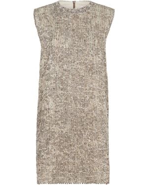 Brunello Cucinelli Craquelé Embroidered Mini Dress - Grey