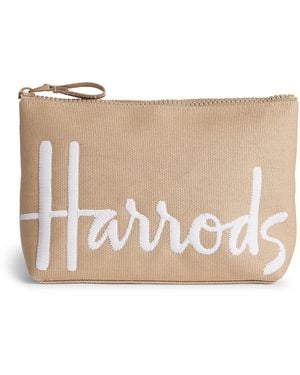 Harrods Medium Cotton Logo Cosmetic Bag - Natural