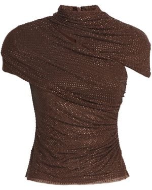 Self-Portrait Embellished Draped Top - Brown