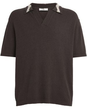 Commas Crochet-Detail Polo Shirt - Black