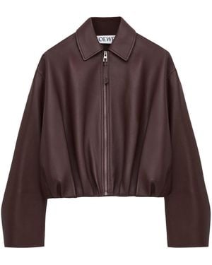 Loewe Leather Draped Bomber Jacket - Brown
