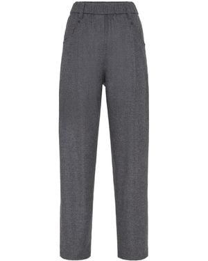 Brunello Cucinelli Wool-Cashmere Twill Flannel Baggy Pants - Gray