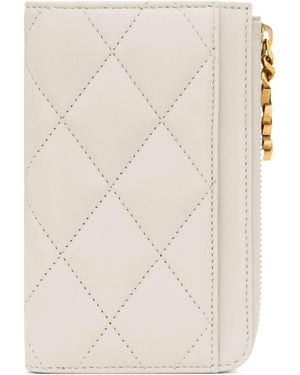 Saint Laurent Matelassé Zip-Up Card Holder - Natural